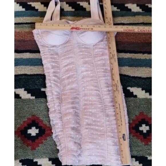 Haute Monde Ruched Polka Dot Dusty Pink Mesh Bustier Bodycon Dress Large - Picture 8 of 13